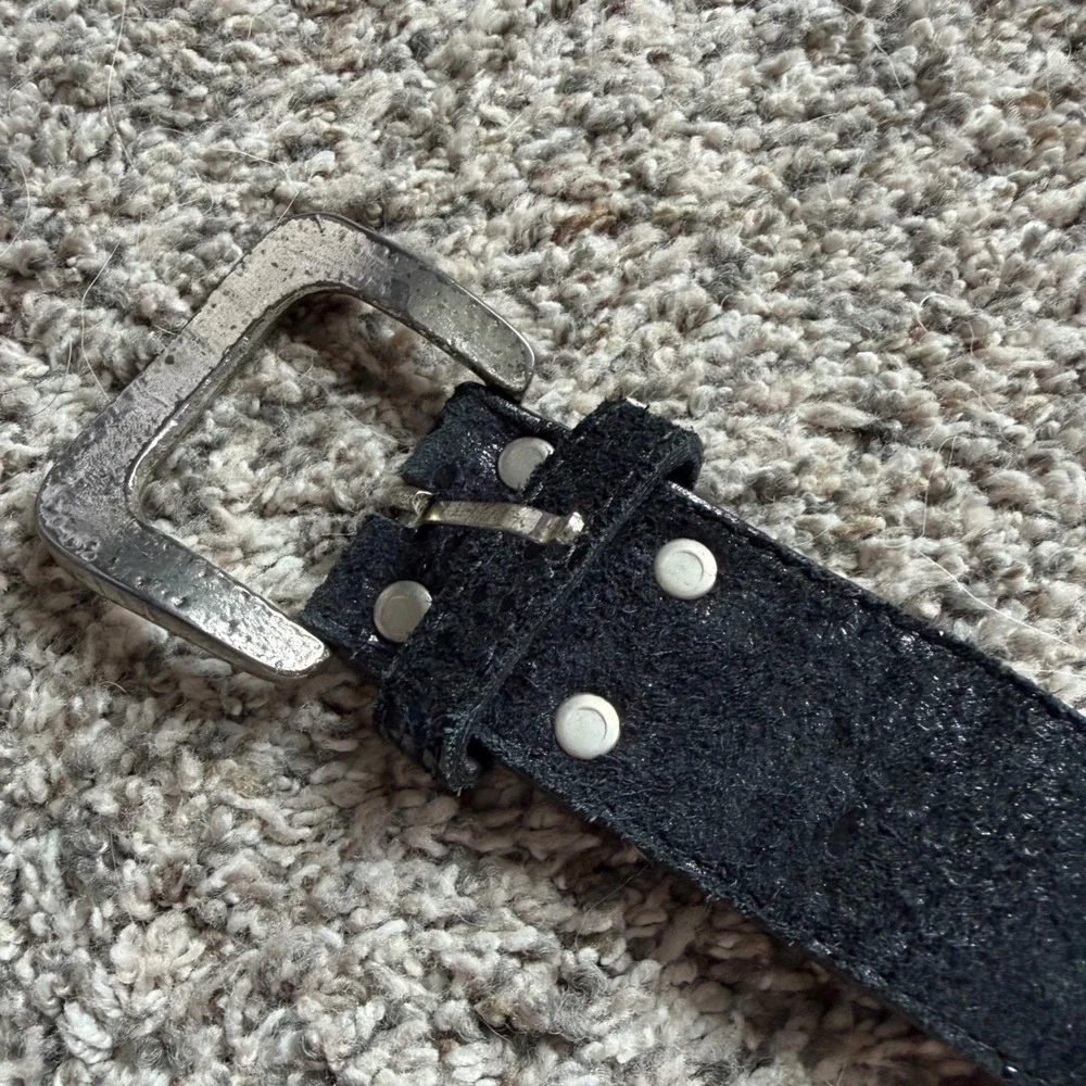 Leatherock USA Black Leather Multi Strand Chain Belt Western Rocker Silver 34